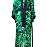 Jungle - Monstera Black / Green Maxi Split Kaftan (Black)