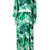 Jungle – Monstera White / Green Maxi Split Kaftan (Off-White)