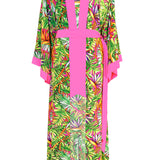 Tropics - Jungle Paradise Maxi Split Kaftan (Neon Pink)