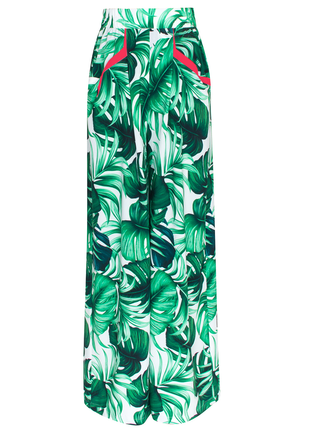 Jungle - Monstera White / Green Pants (Neon Coral)